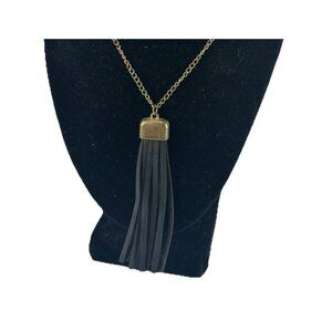 Faux Leather Tassel Necklace Gold Tone Chain Costume Jewelry Necklace Boho Goth